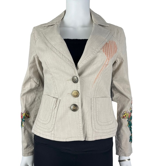 Love Stitch Embroidered Floral Cropped Blazer Womens Size S (NWT) - Picture 1 of 15